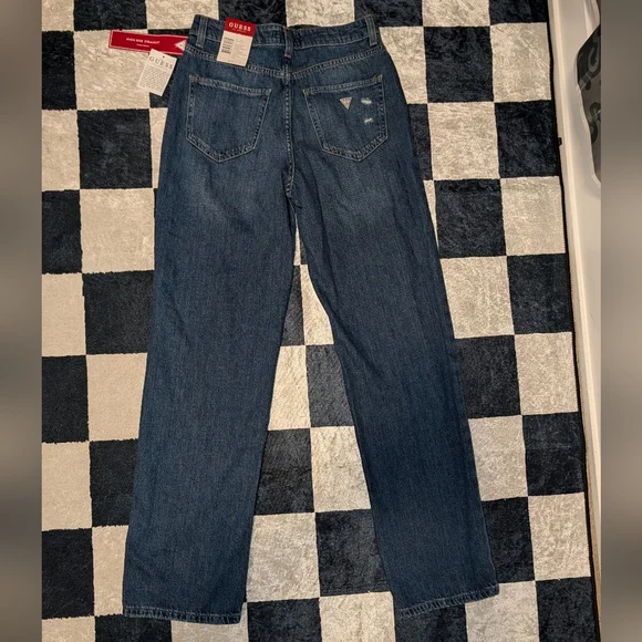 Guess Womens Distressed Straight Leg Dark Blue Jeans- New NWT - Picture 2 of 4